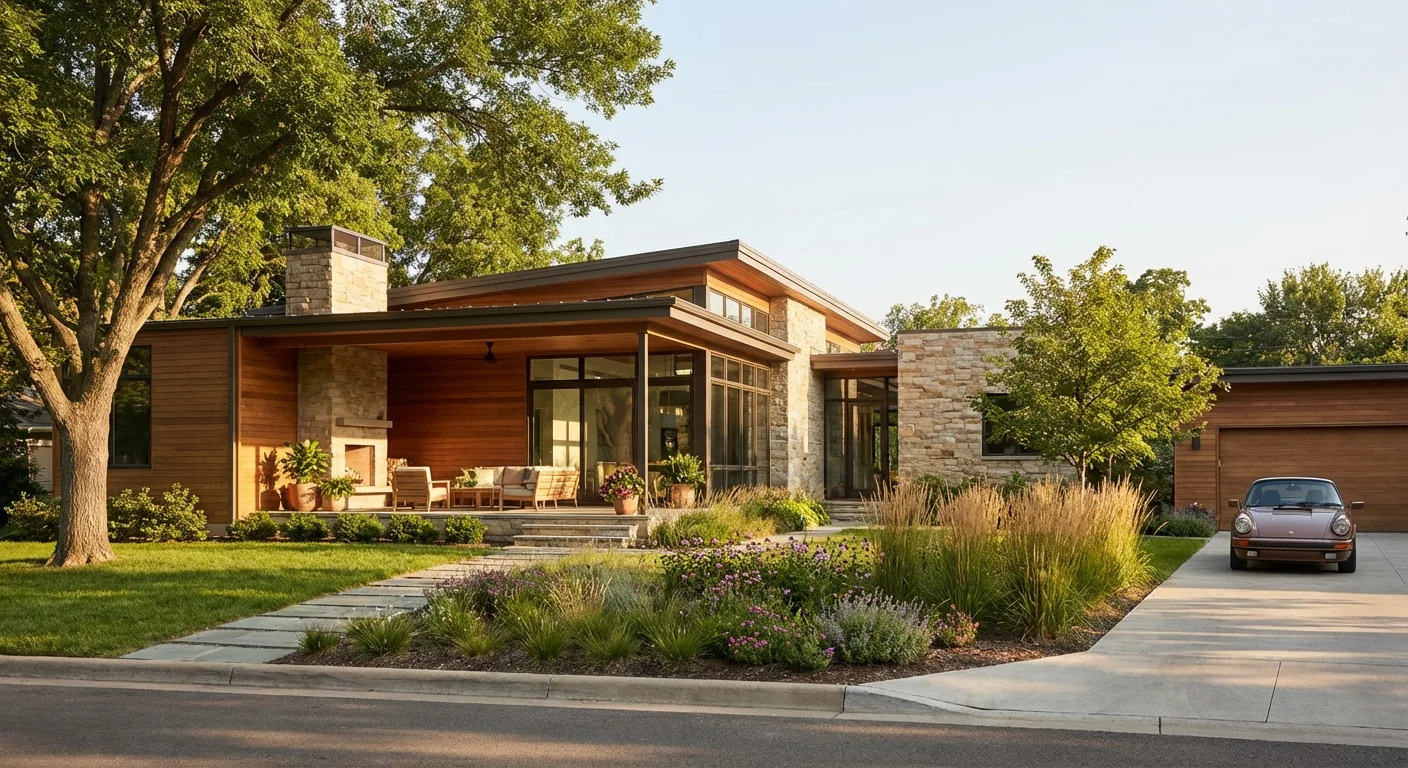 A beautiful and accessible modern single-story home with a sunny porch.