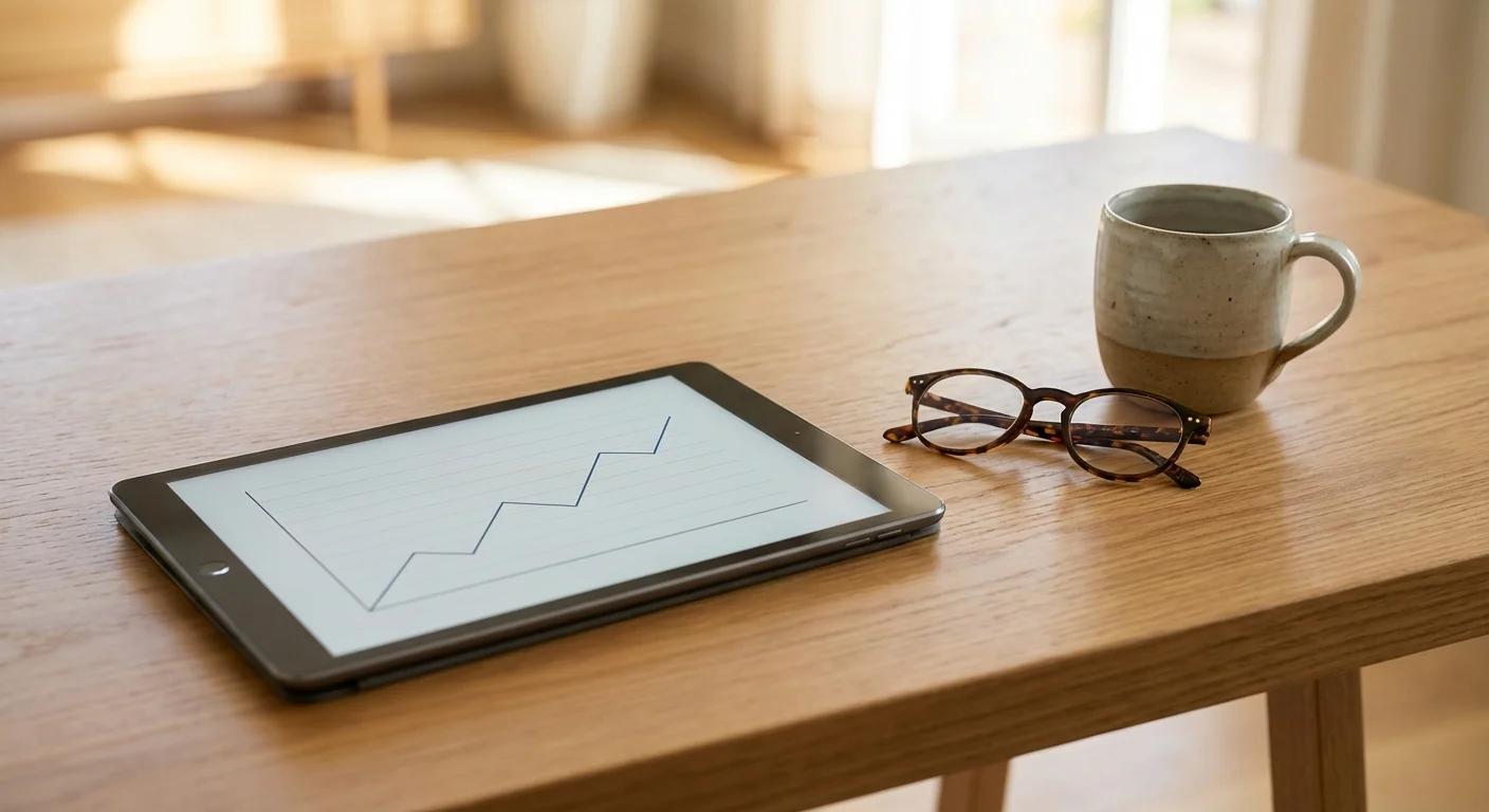 A clean workspace with a tablet and glasses, symbolizing a clear financial summary for retirees.