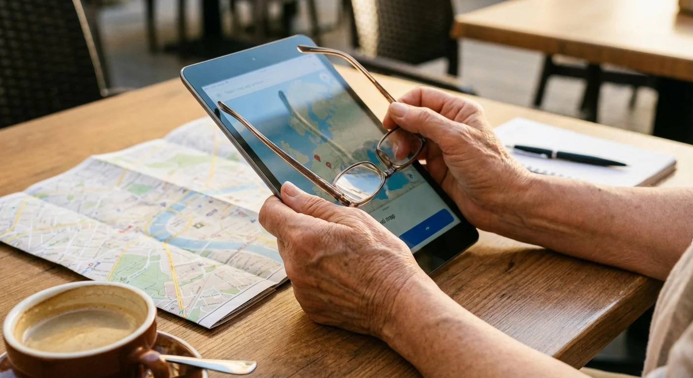 A close-up of travel planning tools on a cafe table, emphasizing the importance of avoiding costly mistakes.