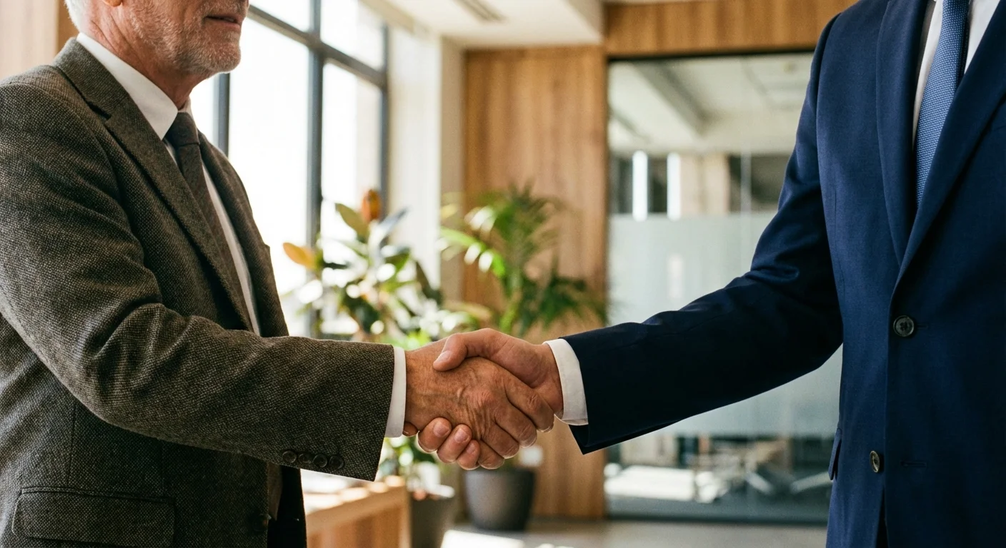 A handshake between a retiree and a professional advisor, symbolizing trust and expert guidance.