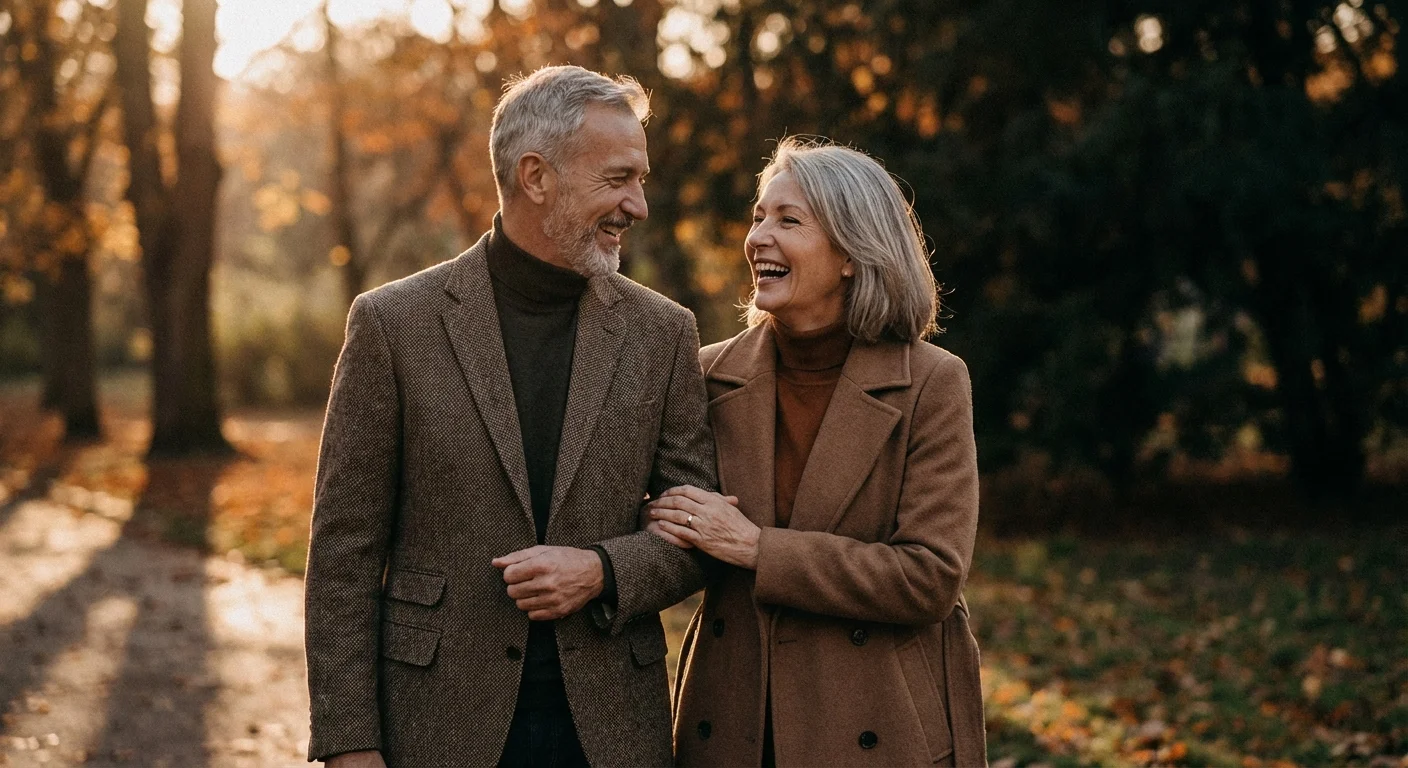 A happy couple walking together, representing the support of spousal health insurance coverage.