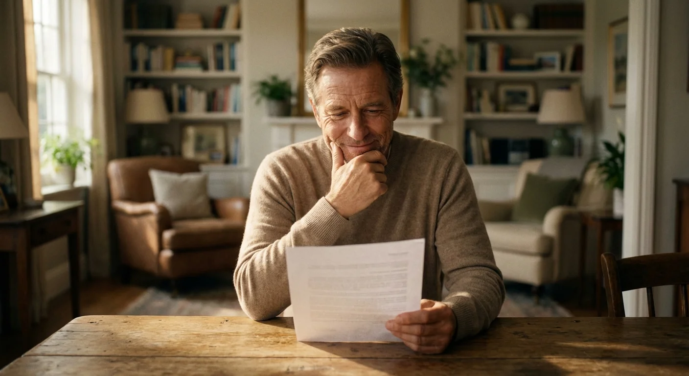 A man reviewing retirement documents in a bright home setting, symbolizing clarity and focus on key financial facts.