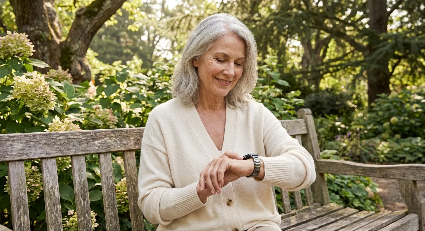 A senior woman relaxes in a garden, symbolizing the peace of mind that comes with travel protection.