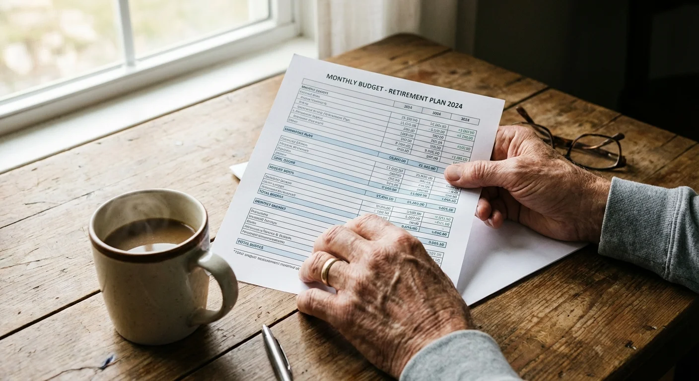 Close-up of hands holding a financial summary document next to a coffee cup.