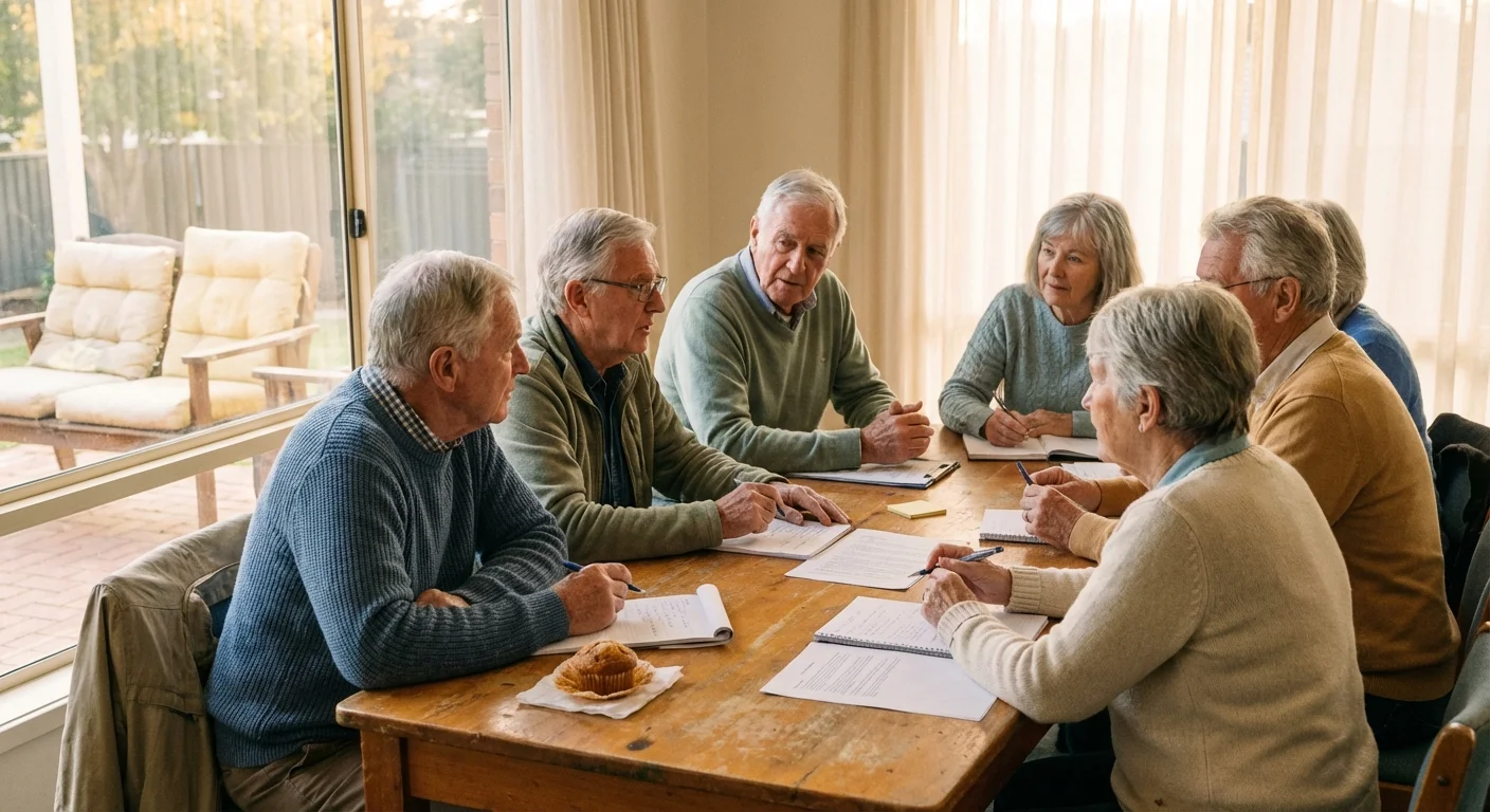 A group of seniors engaged in a community meeting in Pennsylvania.