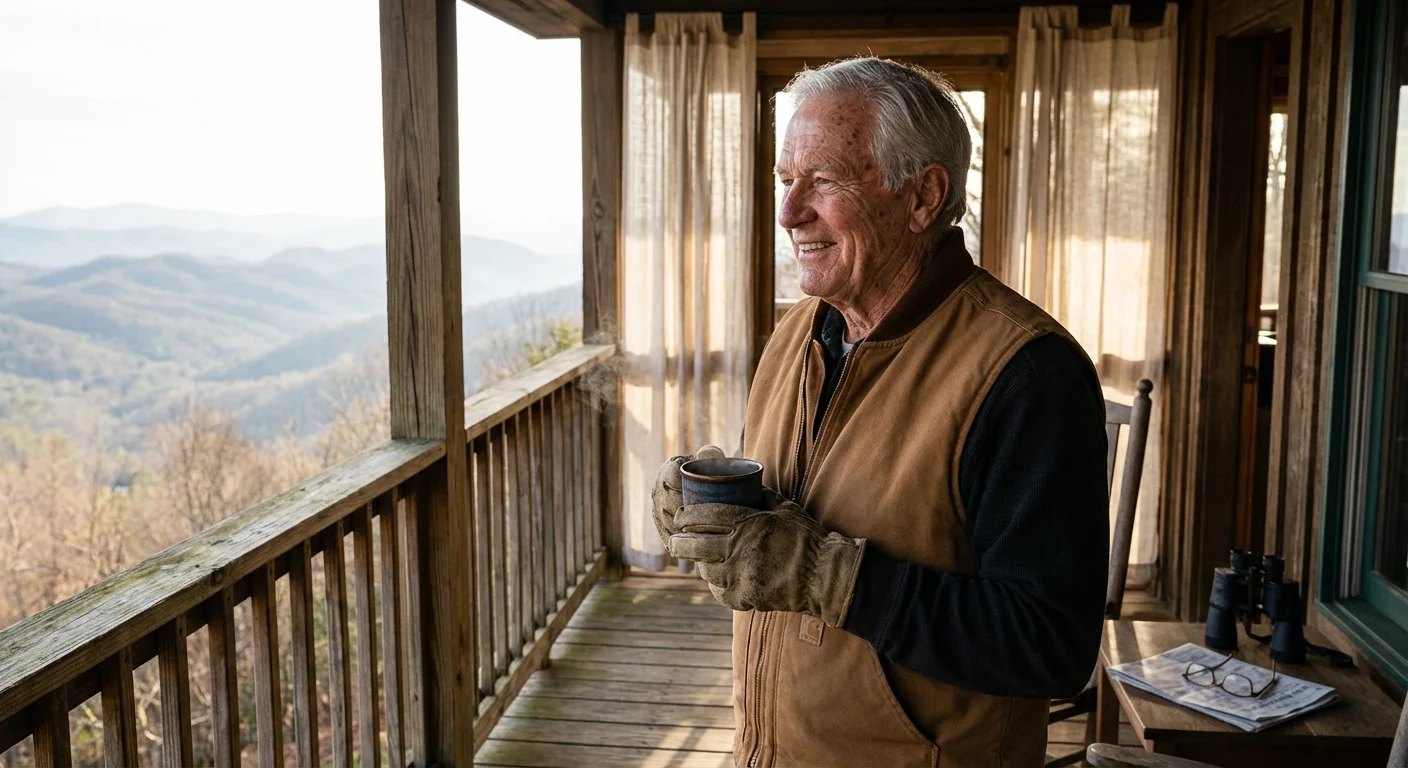 A man on a porch looking at mountains, representing Wyoming's tax benefits.