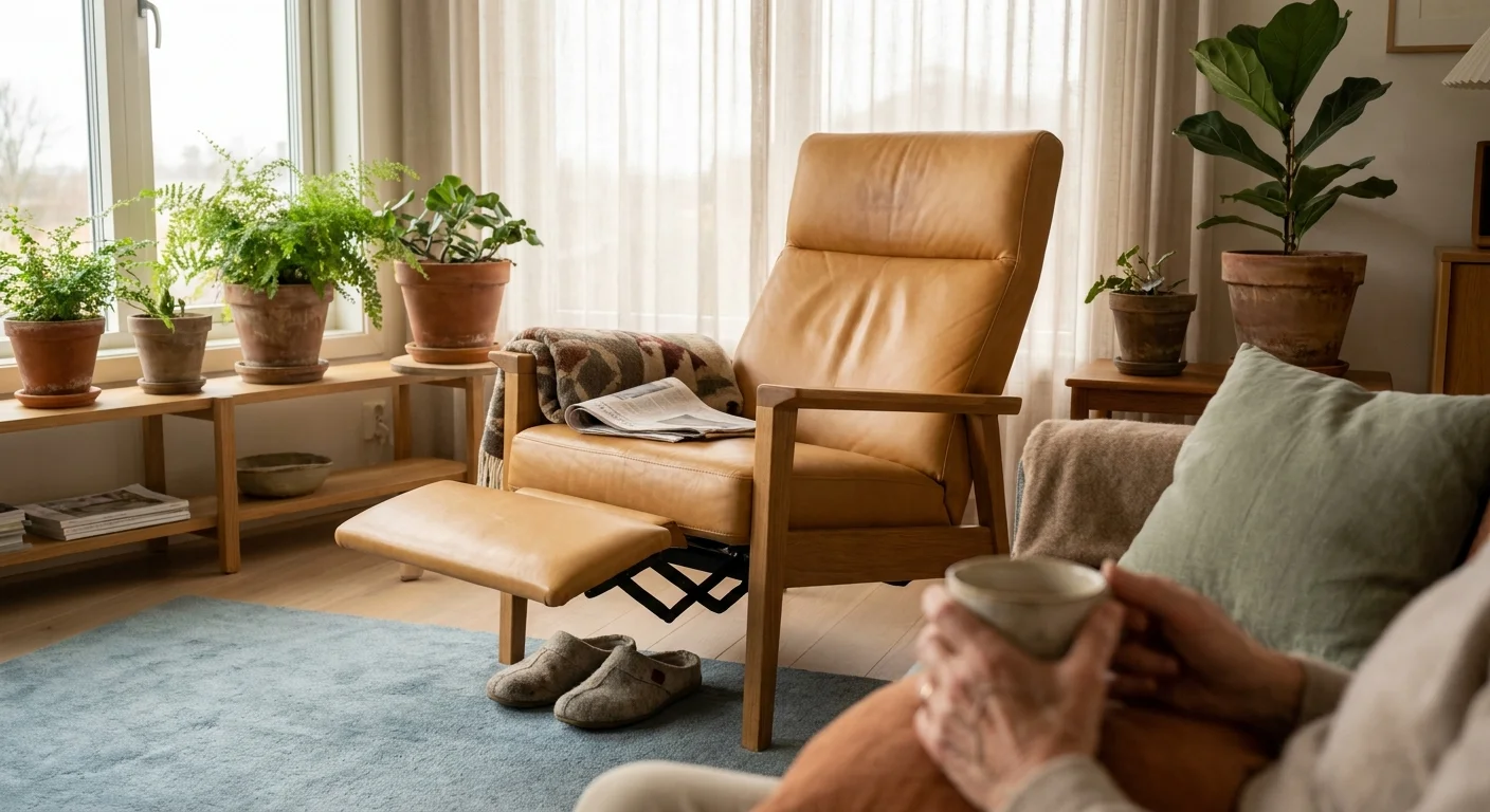 A bright, modern living room featuring a stylish and comfortable adjustable chair.
