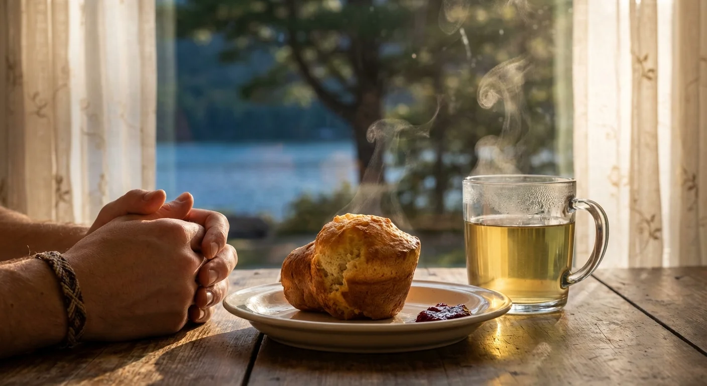 Close-up of a fresh popover and tea at Jordan Pond House in Acadia National Park.