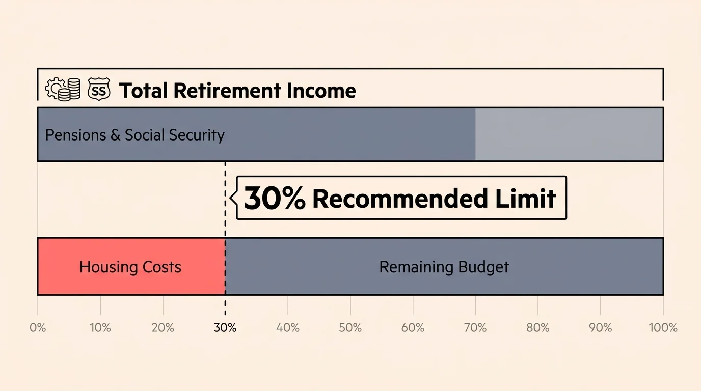 A financial bar chart showing housing costs exceeding the recommended 30 percent of total retirement income.