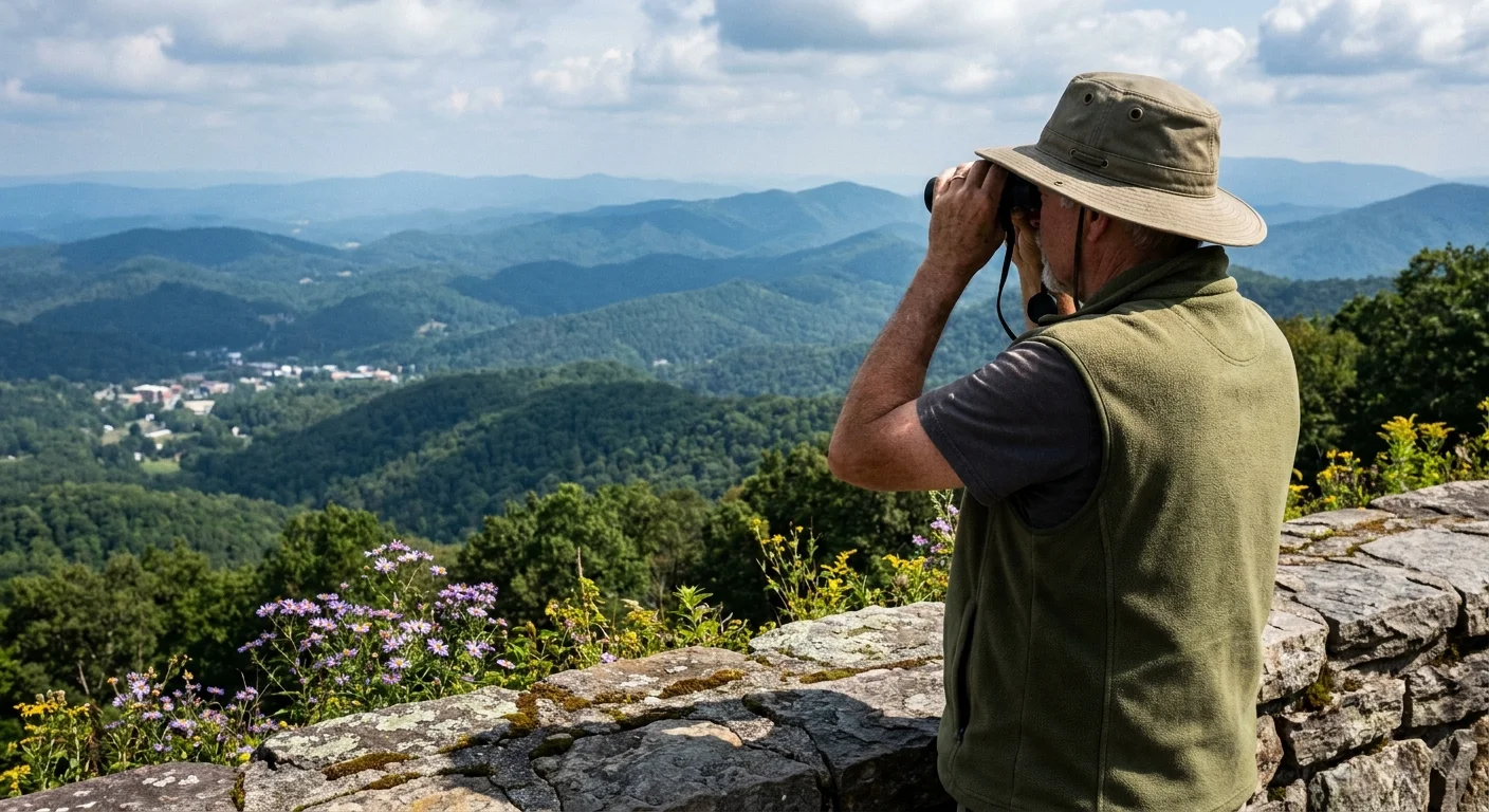 A retiree overlooking the Great Smoky Mountains near Knoxville, highlighting the city's access to nature.