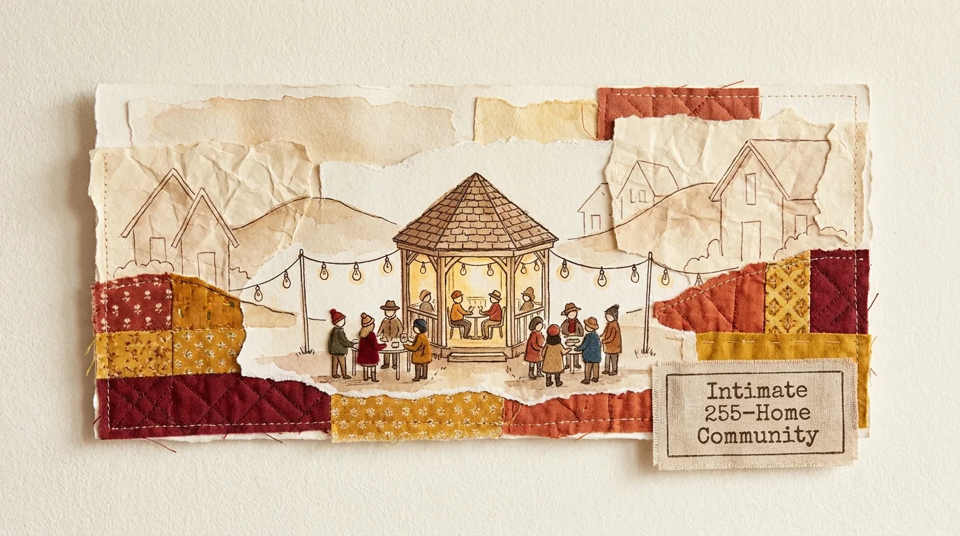 A warm, artistic illustration of the intimate 255-home community at Glen at Masons Creek in New Jersey.