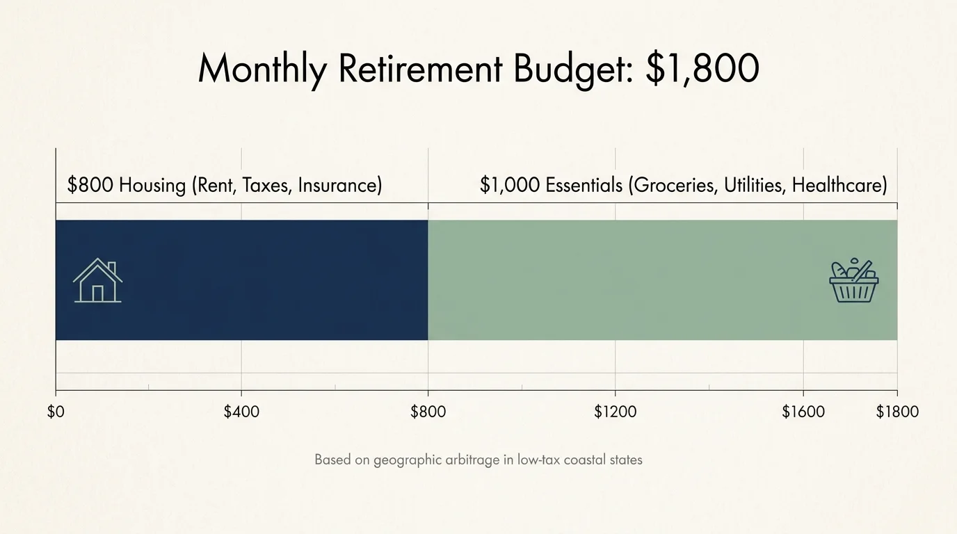 An infographic showing a $1,800 monthly budget split into $800 for housing and $1,000 for other essentials.