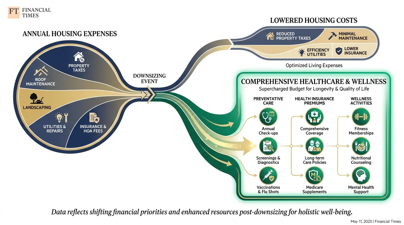 An infographic showing the reallocation of funds from home maintenance to a comprehensive healthcare and wellness budget.