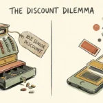 An editorial illustration showing a dusty old cash register on the left and a modern smartphone with floating digital coupons on the right.