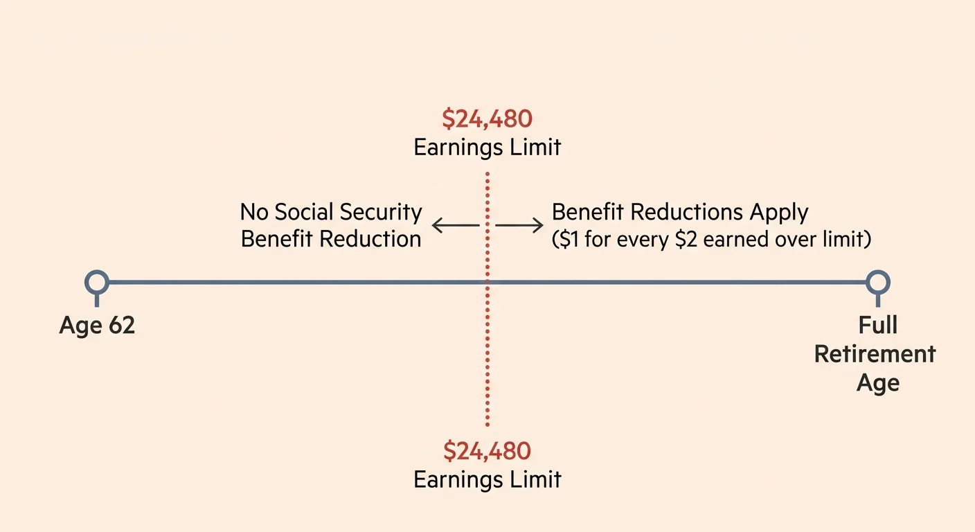 Financial diagram illustrating the $24,480 earnings limit threshold for Social Security benefits before reaching full retirement age.