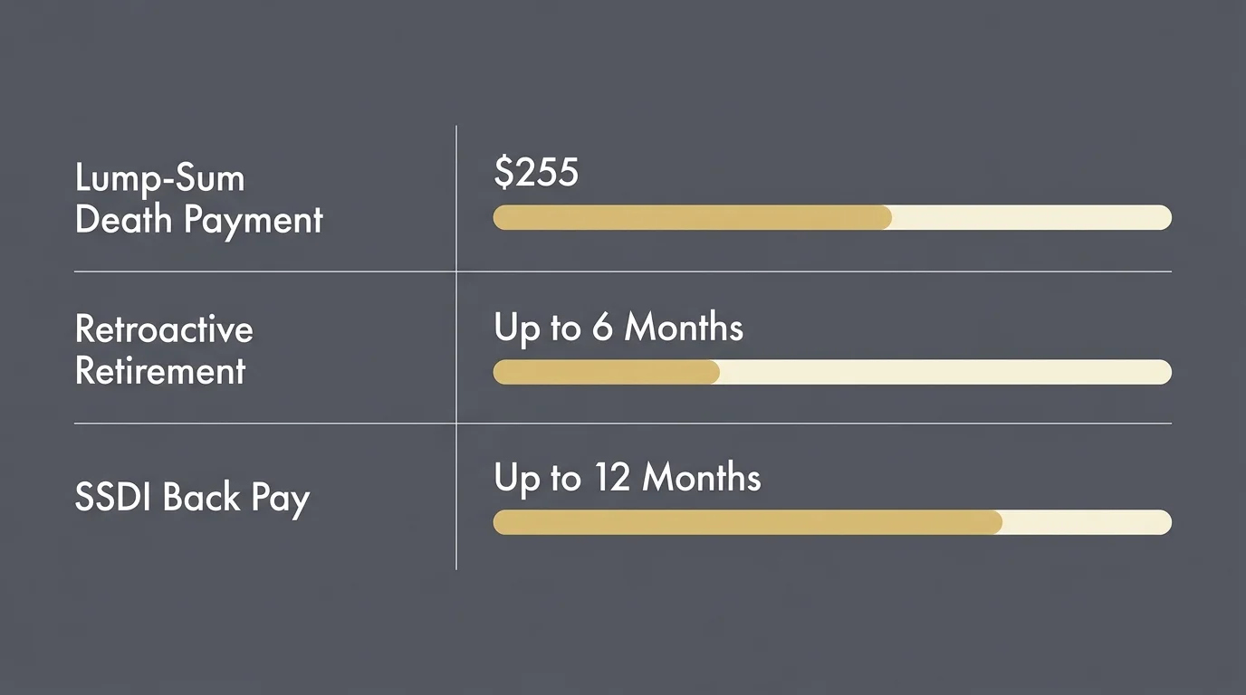 A comparison chart showing the different types of Social Security lump-sum payments and their respective limits.