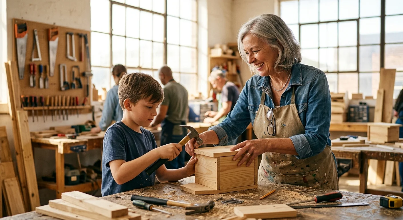 A woman in her early 60s volunteering at a community workshop, symbolizing daily purpose in retirement.