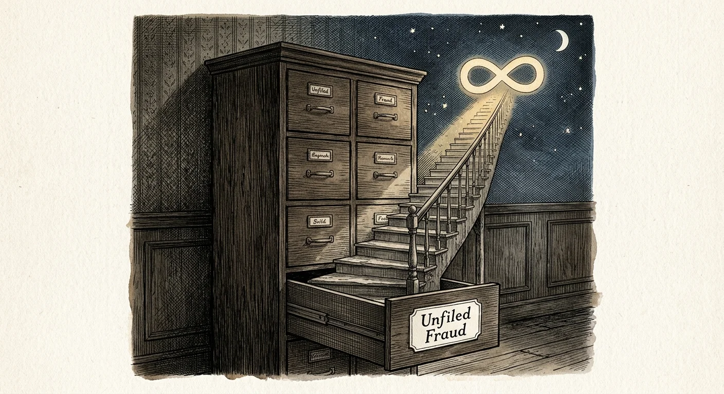 An ink illustration of a filing cabinet opening up to an infinity symbol, representing indefinite record keeping.