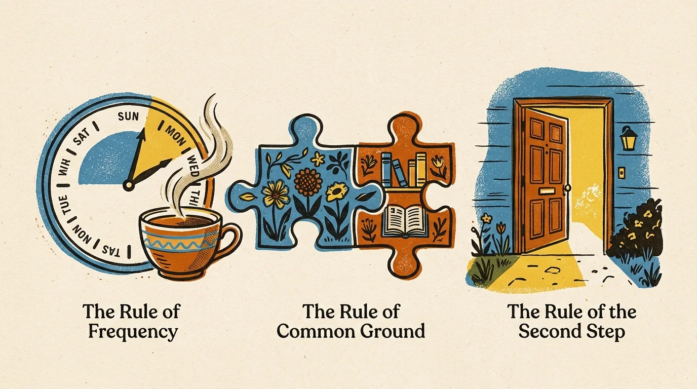 Three illustrations labeled The Rule of Frequency, The Rule of Common Ground, and The Rule of the Second Step.